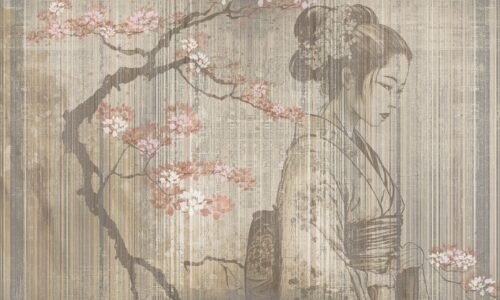 Papier peint cerisier japonais rose et marron