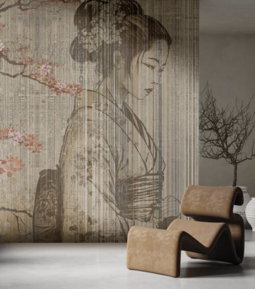 Papier peint cerisier japonais rose et marron