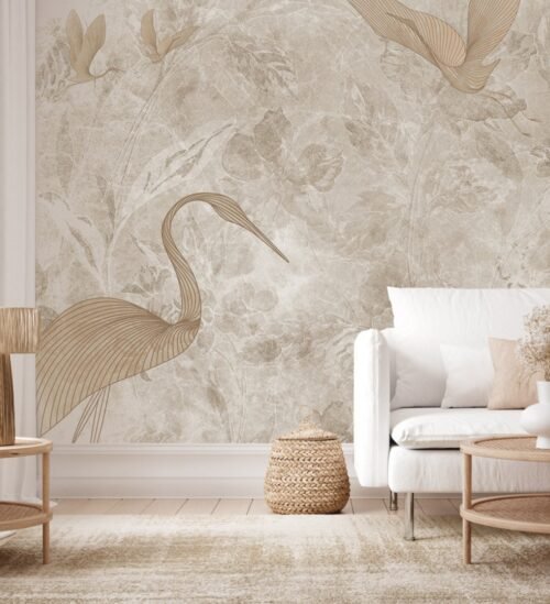 Papier peint Fly away brun, motif aviaire, décoration murale