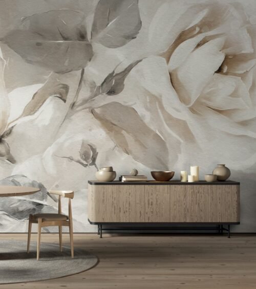 Papier peint Powdery rose gris posé sur mur blanc