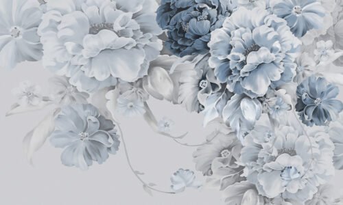 Papier peint Peony Elegance gris bleu, motif floral élégant