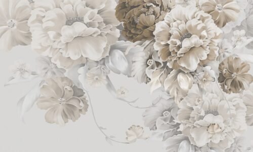 Papier peint gris Peony Elegance 2 avec motif floral délicat