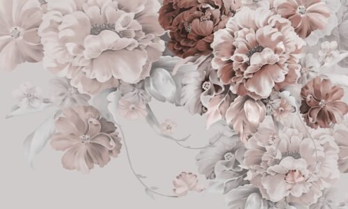 Papier peint Peony Elegance 3 gris rose motif floral