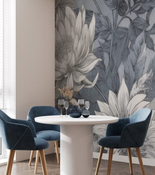 Papier peint Azure Dance bleu avec motif géométrique répété
