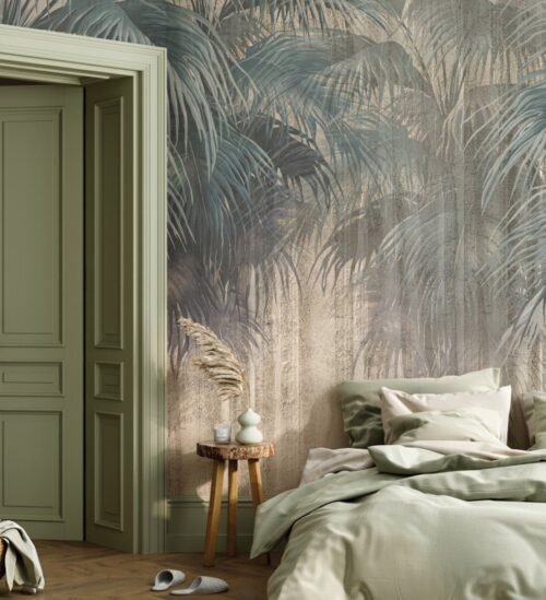 Papier peint Palm Forest bleu vert décoration murale nature