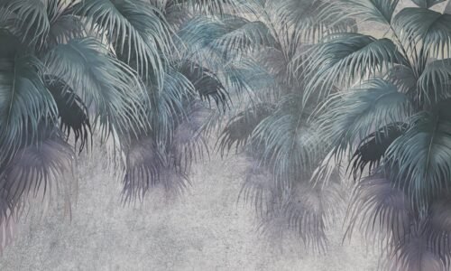 Papier peint Palm Forest 2 aux tons gris, bleu et vert