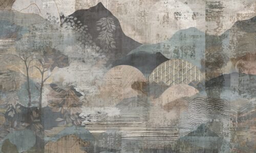 Papier peint Rustic Reverie gris vert multicolore motifs harmonieux