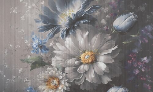 Papier peint Sapphire blooms gris, bleu et rose