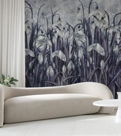 Papier peint Blooming fields bleu multicolore sur mur