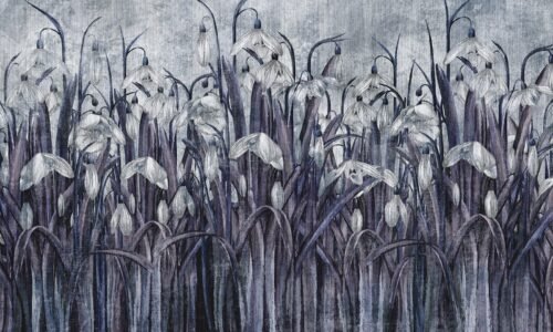 Papier peint Blooming fields bleu et multicolore avec motifs floraux
