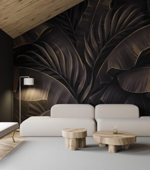 Papier peint Exotic Elegance aux tons noir, marron et or