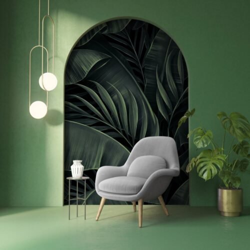 Papier peint Exotic Elegance 2 noir et vert, motif tropical