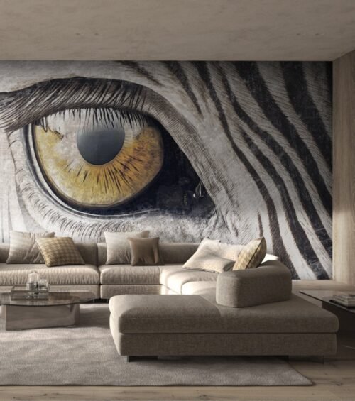 Papier peint Zebra gaze en gris, noir et multicolore