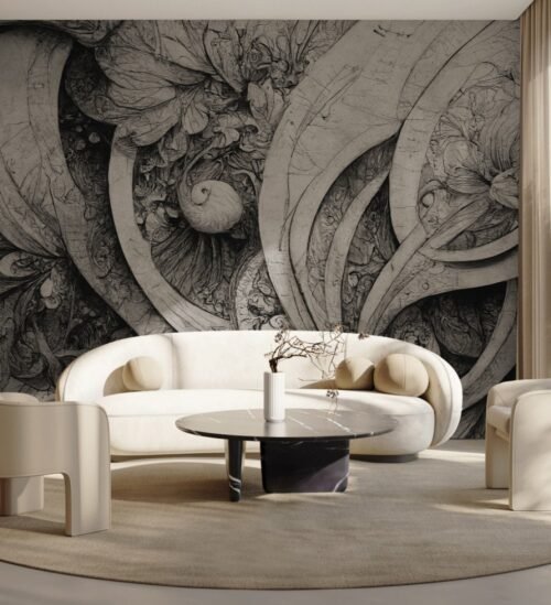 Papier peint Twisted Maze gris et noir, motif géométrique