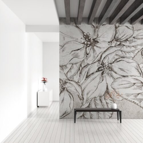 Papier peint Concrete Spring 3 gris noir blanc sur mur