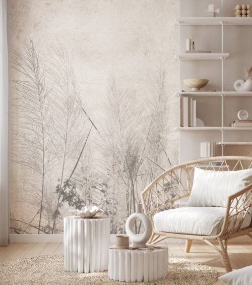 Papier peint Morning Mist couleur cachemire, motif nuageux subtil