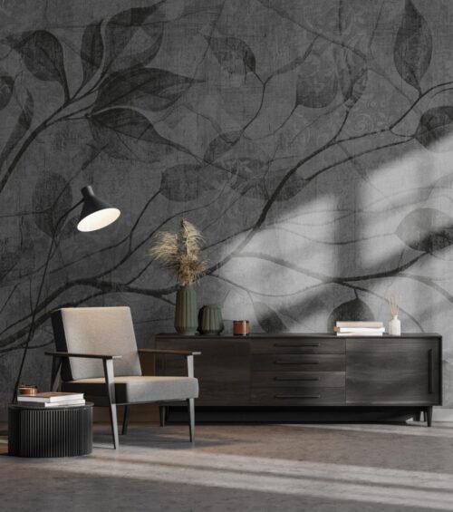 Papier peint Tangled limbs gris et noir, motif géométrique contemporain