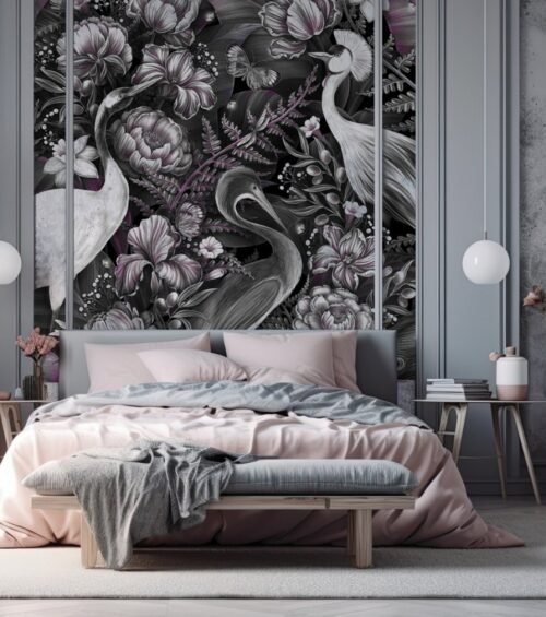 Papier peint Garden Delights noir avec motif floral détaillé
