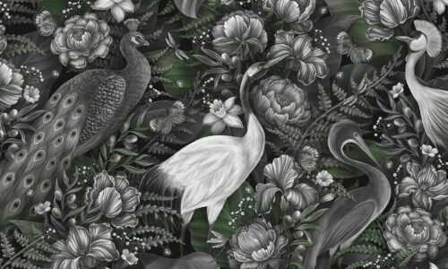 Papier peint Garden Delights 2 gris vert, motif harmonieux, pose facile sur mur propre et sec
