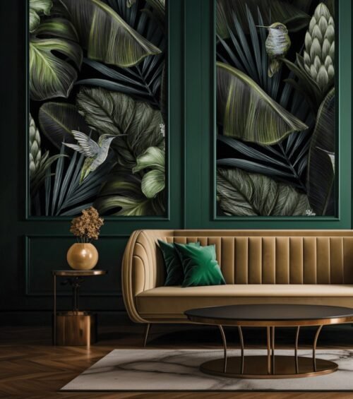 Papier peint Botanical Bliss aux motifs botaniques noir, vert et multicolore