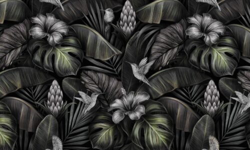 Papier peint Botanical Bliss 2 aux tons gris, noir et vert