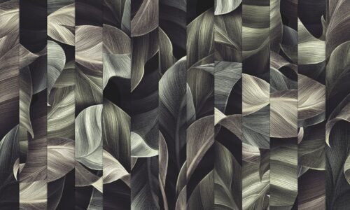 Papier peint tropical noir et vert avec motifs de feuillages
