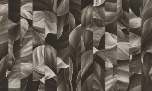 Papier peint tropical noir et marron avec motifs végétaux
