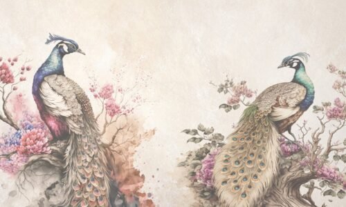 Papier peint The Majesties aux teintes bleu, vert et rose