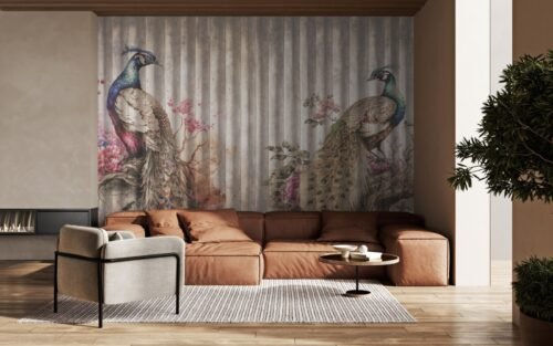 Papier peint The Majesties 2 aux motifs bleu, rose et multicolore