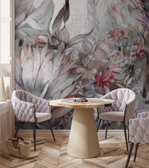 Papier peint Underwater Rhapsody rose et multicolore, motif sous-marin