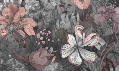 Papier peint Bloosom gris rose multicolore sur mur