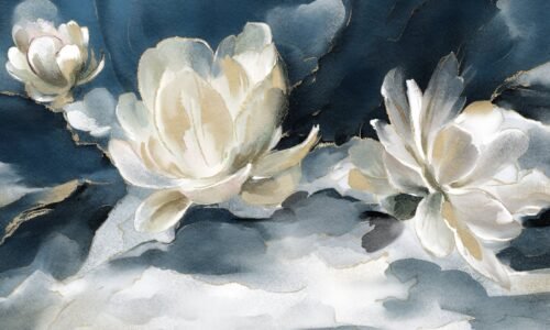 Papier peint Lotus Palette bleu avec motifs floraux délicats
