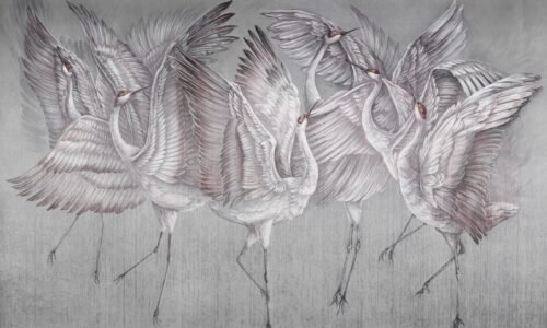 Papier peint Winged Serenity gris rose motif élégant décoration murale