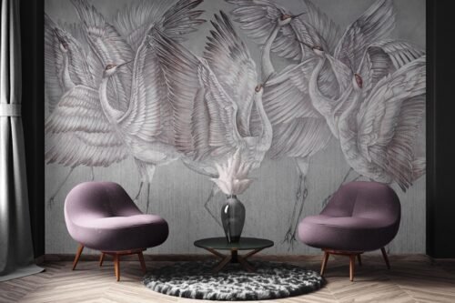 Papier peint Winged Serenity gris rose motif apaisant décoration murale