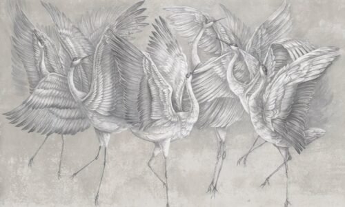 Papier peint gris Winged Serenity 2 avec motif élégant et apaisant