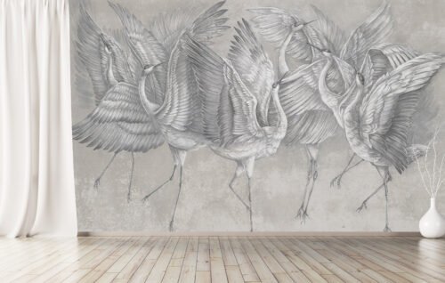 Papier peint gris Winged Serenity 2 avec motif élégant et apaisant