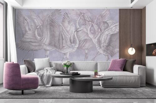 Papier peint Winged Serenity 3 rose et multicolore sur mur