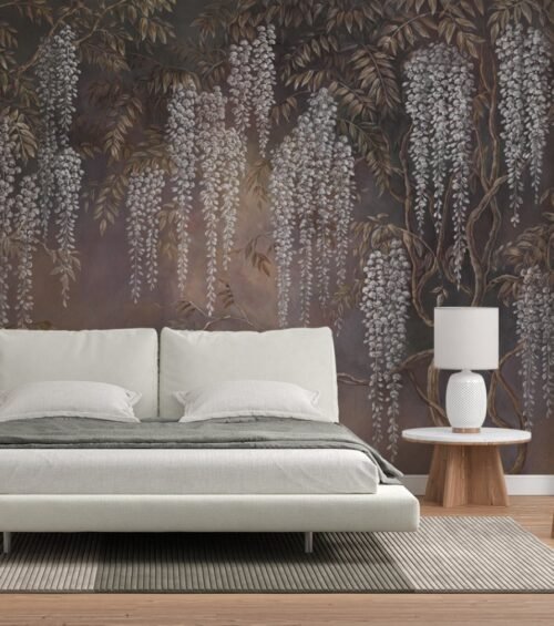 Papier peint Grapevine Elegance en marron, rose et multicolore