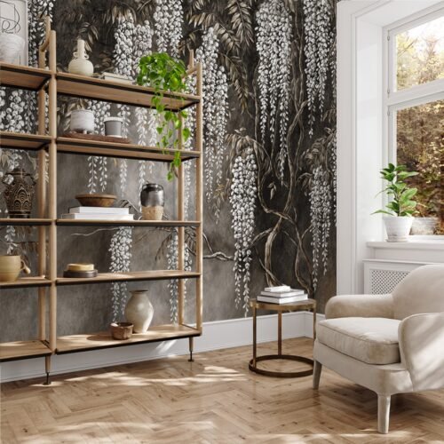 Papier peint Grapevine Elegance 2 brun avec motif vigne élégant