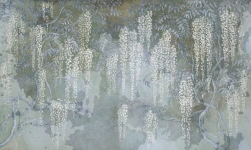 Papier peint Grapevine Elegance 4 aux tons bleu vert et multicolore