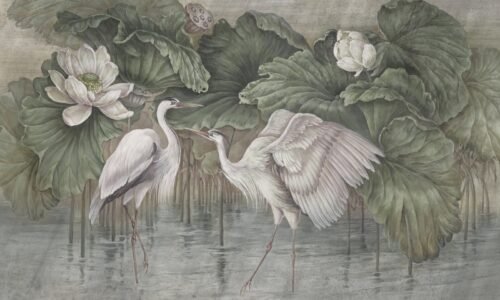 Papier peint Heron Haze 3 vert multicolore pour mur