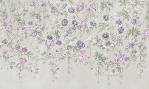 Papier peint Passiflora 2 vert rose multicolore pour mur