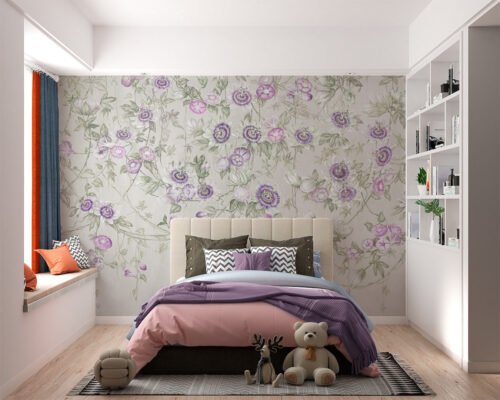 Papier peint Passiflora 2 vert rose multicolore pour mur