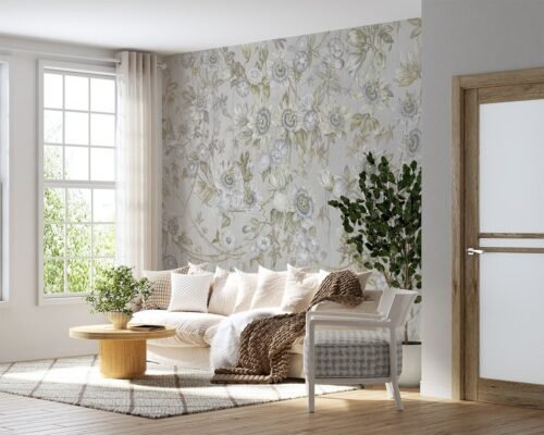Papier peint Passiflora 3 gris et multicolore pour mur intérieur