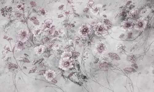 Papier peint floral gris rose avec motifs whimsy