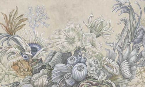 Papier peint Reef Reveries gris et multicolore avec motif marin