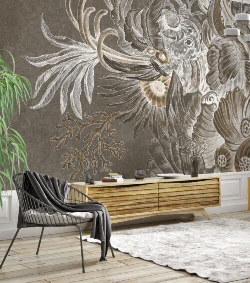 Papier peint Oceanic opulence brun, décoration murale intérieure