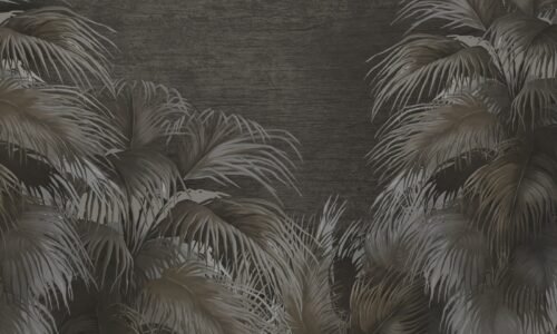 Papier peint Palm Peace brun avec motif de palmiers stylisés