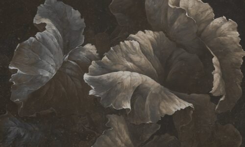 Papier peint Wave leaf noir et marron, motif feuille ondulée