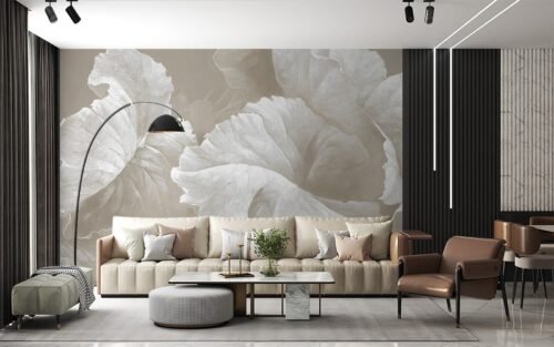 Papier peint Wave Leaf 2 cachemire, motif feuilles et vagues